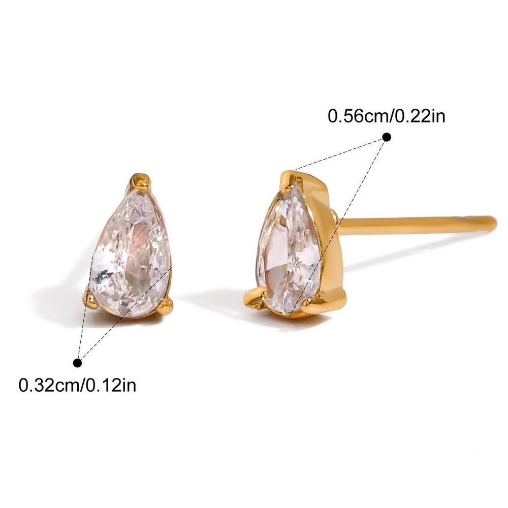 18K Gold Plated Stainless Steel Pear Cut Faux Diamond Stud‎ Earrings April